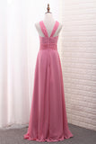 2024 Chiffon Bridesmaid Dresses Scoop A Line Floor Length With Ruffles And Slit