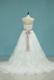 2024 A Line Sweetheart Wedding Dresses Tulle With Applique And Sash