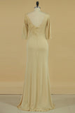 2024 Mother Of The Bride Dresses Bateau 3/4 Length Sleeve Spandex With Beads