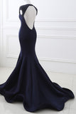 2024 Mermaid V Neck Satin Evening Dresses With Beading Sweep Train