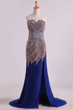 2024 New Arrival Chiffon Prom Dresses Sheath/Column With Beading Court Train