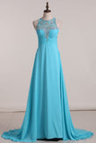 2024 Scoop With Beads And Ruffles A-Line Prom Dresses Chiffon