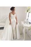 2024 New Arrival Straps Wedding Dresse Sheath With Applique Detachable Satin Train