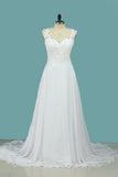 2024 A Line Straps Wedding Dresses Chiffon With Applique Sweep Train