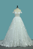 2024 Off The Shoulder A Line Lace Wedding Dresses With Applique Chapel Train