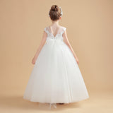 Cap Sleeves Ivory Tulle Flower Girl Dresses With Bow-Knot