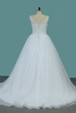 2024 Scoop Tulle Ball Gown Wedding Dresses With Applique Court Train