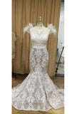 Luxury Lace Mermaid Wedding Dress With Train Sexy Open Back Pearls Wedding Gowns