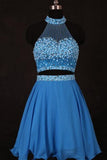 2024 A Line/Princess Halter Homecoming Dresses Chiffon Beaded Bodice Two Pieces