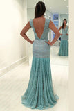 2024 New Arrival V Neck Lace Mermaid Prom Dresses Sweep Train