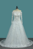 2024 New Arrival Tulle Long Sleeves Boat Neck A Line Wedding Dresses