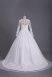 2024 Long Sleeves Scoop Ball Gown Wedding Dresses Tulle With Applique And Sash