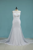 2024 A Line Scoop Chiffon With Applique Wedding Dresses Court Train