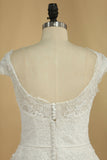 2024 Scoop A Line Wedding Dresses Lace With Applique And Sash