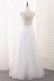 2024 A Line Tulle & Lace Scoop Wedding Dresses With Applique Floor Length