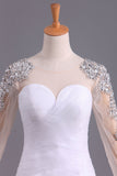 2024 Wedding Dresses Mermaid Scoop Long Sleeves Floor Length Tulle With Beading