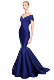 2024 Satin Off The Shoulder Evening Dresses Mermaid Satin Sweep Train