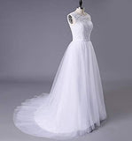 Charming Ivory Tulle Lace Up A-line Sweep Train Wedding Dresses