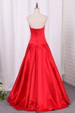 2024 Asymmetrical Prom Dresses V Neck Satin Red