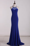 2024 Prom Dresses Scoop Mermaid Spandex With Beading Sweep Train