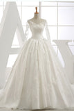 2024 Long Sleeves Wedding Dresses V Neck With Applique Organza Cathedral Train