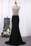 2024 Spandex Scoop With Beading Mermaid Sweep Train Prom Dresses