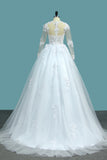 2024 A Line V Neck Long Sleeves Wedding Dresses Tulle With Applique