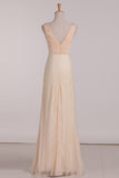 2024 Chiffon A Line V Neck Ruffled Bodice Bridesmaid Dresses Floor Length