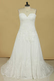 2024 Plus Size Sweetheart Tulle With Applique Court Train A Line Wedding Dresses