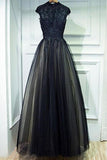 Prom Dresses Appliques Floor Length Tulle Beads Scoop