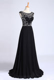 2024 Prom Dresses A-Line Scoop Dark Navy Blue Long Chiffon Chic Dresses