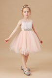 Chic Asymmetrical Sleeveless Applique Tulle Satin Flower Girl Dresses With Rhinestone Belt