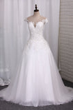 2024 A Line Wedding Dresses Scoop Tulle With Applique Court Train