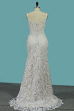 2024 Mermaid Lace Spaghetti Straps Wedding Dresses With Beads Sweep Train