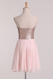 2024 New Arrival Strapless Homecoming Dresses Sequined Bodice Chiffon A Line