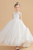 Cute Cap Sleeves Ivory Tulle Flower Girl Dresses With Beading