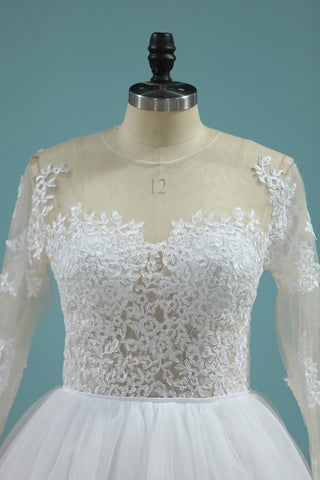 2024 Wedding Dresses Scoop Long Sleeves A Line Tulle With Applique