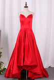 2024 Asymmetrical Prom Dresses V Neck Satin Red