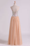 2024 Sweetheart A-Line Prom Gown With Colorful Rhinestone Beaded Bodice Tulle