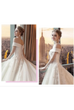 Gorgeous Off The Shoulder Lace Cathedral Train Wedding Dresses, Princess Bridal Dresses