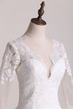 2024 A Line Scoop Long Sleeves Wedding Dresses Tulle With Applique