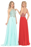 2024 A Line Chiffon Spaghetti Straps Prom Dresses With Beading Floor Length