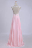 2024 V-Neck A-Line/Princess Prom Dress Tulle&Chiffon With Beads And Applique