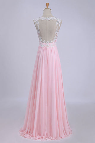 2024 V-Neck A-Line/Princess Prom Dress Tulle&Chiffon With Beads And Applique