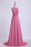 2024 Prom Dresses Spaghetti Straps Beaded Bodice A-Line Chiffon