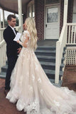 Long Sleeves Tulle Wedding Dresses Appliques V Neck