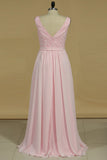 2024 A Line Bridesmaid Dresses V Neck Beaded Bodice Chiffon Floor Length