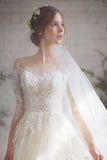 Romantic 3/4 Sleeves Illusion Neckline Appliques Wedding Dresses