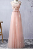 2024 Elegant Evening Dresses A-Line Scoop Floor-Length Tulle Zipper Back