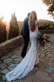 Long Sleeve V Neck Lace Wedding Dresses Vintage Mermaid Wedding Dress